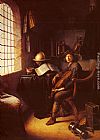 Gerrit Dou Famous Paintings - An Interior with a Young Violinist 1637